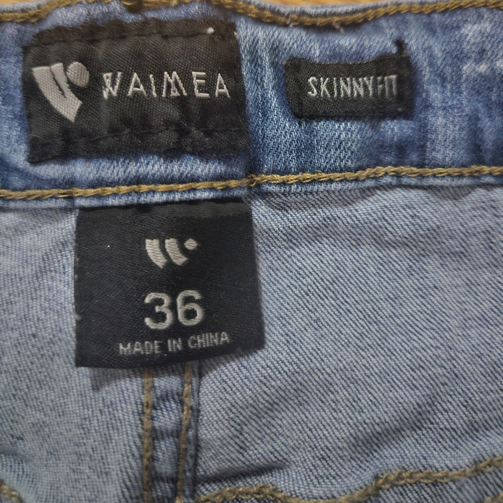 Waimea Skinny Fit Denim Jeans 👖 size 36x32 stretchy light blue distressed - Picture 8 of 9